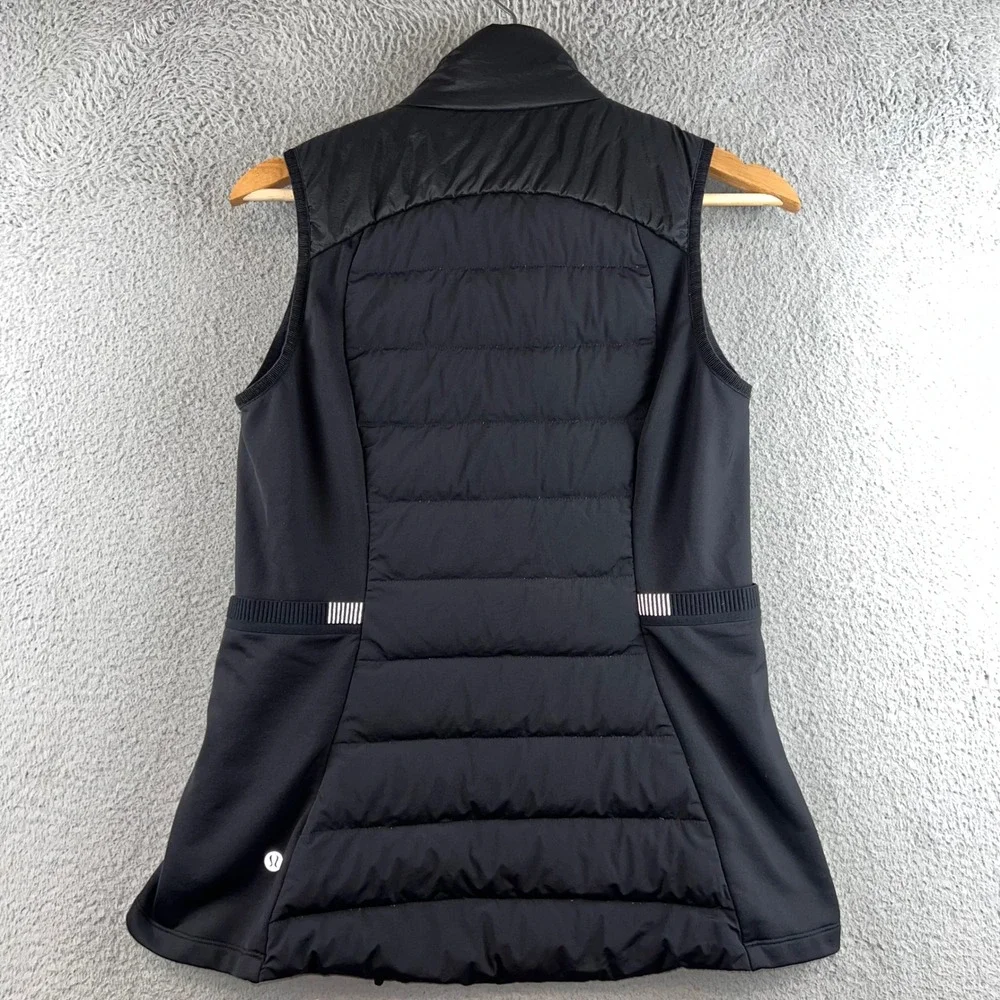 Lululemon Black Quilted Running Vest Full Zip Reflective Insulated Womens Size 6